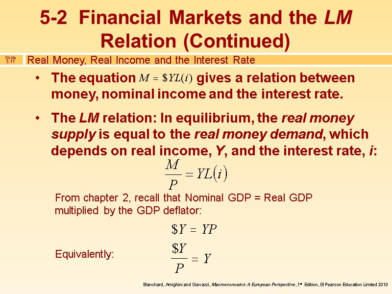 5-2  Financial Markets and the LM Relation (Continued) The equation   